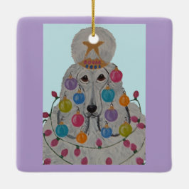 Pudel zum Weihnachtsfest geschmückt Keramikornament