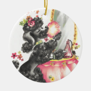 Pudelwelpe mit Schminktisch Keramik Ornament