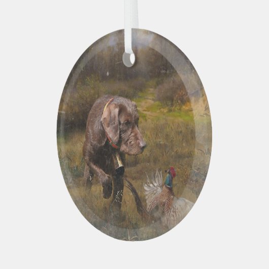 Pudelzeigen, Jagdfasan Ornament Aus Glas (Vorderseite links)