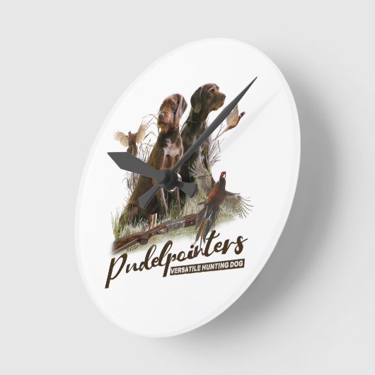 Pudelzeigen, Jagdfasan Runde Wanduhr (Winkel)