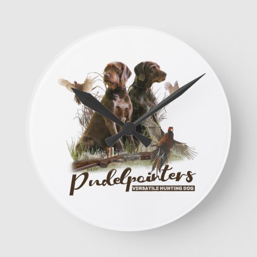 Pudelzeigen, Jagdfasan Runde Wanduhr (Vorderseite)