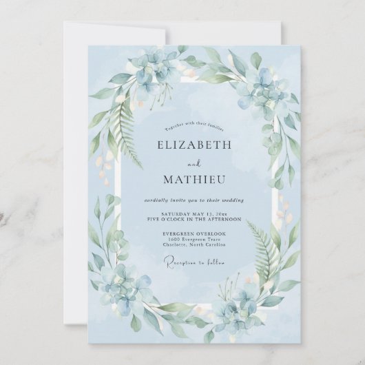 Puder Blattgemalte Hochzeit Einladung (Vorderseite)