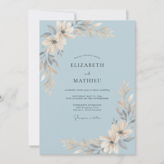 Puder Champagner Blatt Hochzeit Einladung (Vorderseite)