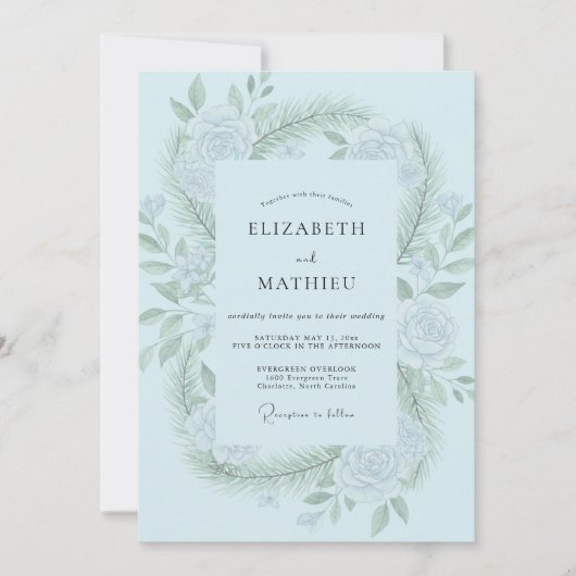 Puder-Minzblatt-Hochzeit Einladung (Vorderseite)