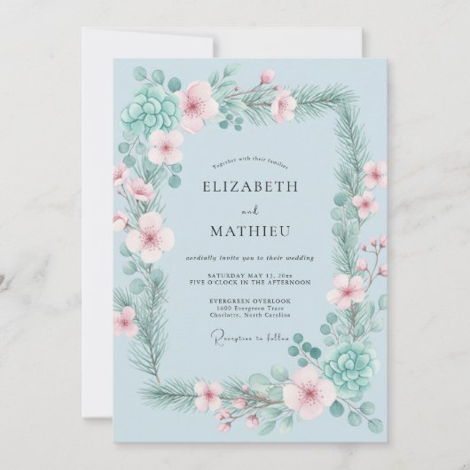Puder-Minzblatt-Hochzeit Einladung (Vorderseite)