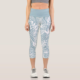 Puderblau floral capri leggings