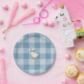 Puderblau Gingham Gans Baby Shower Kariert Pappteller (Party)