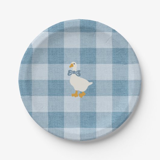 Puderblau Gingham Gans Baby Shower Kariert Pappteller (Vorderseite)