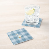 Puderblau Gingham Gans Baby Shower Karo Untersetzer (Vor Ort)