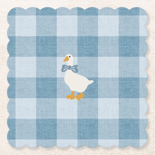 Puderblau Gingham Gans Baby Shower Karo Untersetzer (Vorderseite)