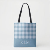 Puderblau Gingham Monogramm Benutzerdefinierter Na Tasche (Vorderseite)