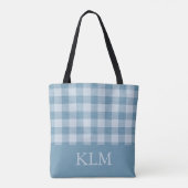 Puderblau Gingham Monogramm Benutzerdefinierter Na Tasche (Rückseite)