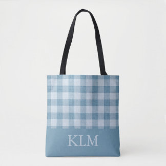 Puderblau Gingham Monogramm Benutzerdefinierter Na Tasche