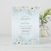Puderblaue Blatt-Hochzeit Einladung (Stehend Vorderseite)