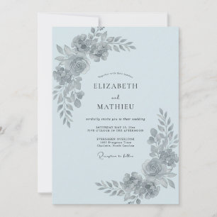 Puderblaue Blätterhochzeit Einladung