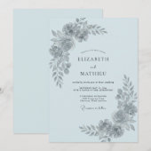 Puderblaue Blätterhochzeit Einladung (Vorne/Hinten)