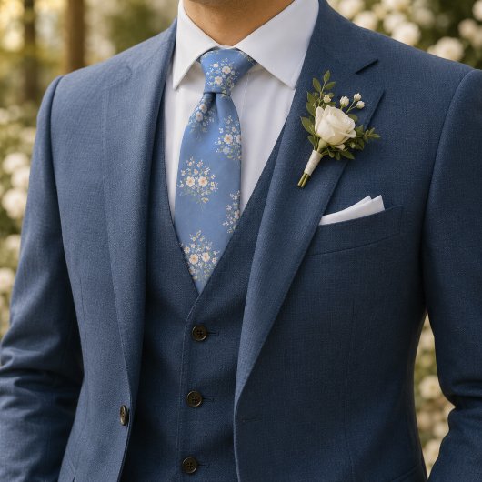 Puderblaue Ditsy-Blumenmuster Krawatte