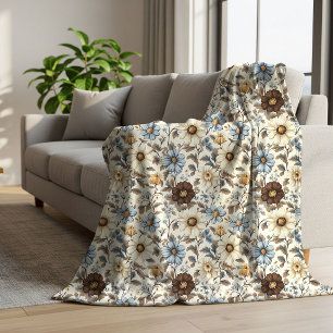 Puderblaue florale braune Blumen Boho Chic Warm Sherpadecke