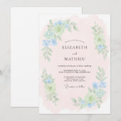 Puderblaue Florale Frühlingshochzeit Einladung (Vorne/Hinten)