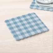 Puderblaue Gingham-Buffalo-Karo-Linoleum-Textur Untersetzer (angewinkelt)