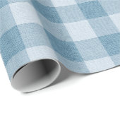 Puderblaue Gingham Büffelkariert Leinenstruktur Geschenkpapier (Rolleneckpunkt)