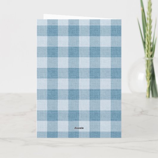 Puderblaue Gingham Büffelkariert Leinenstruktur Karte (Rückseite)