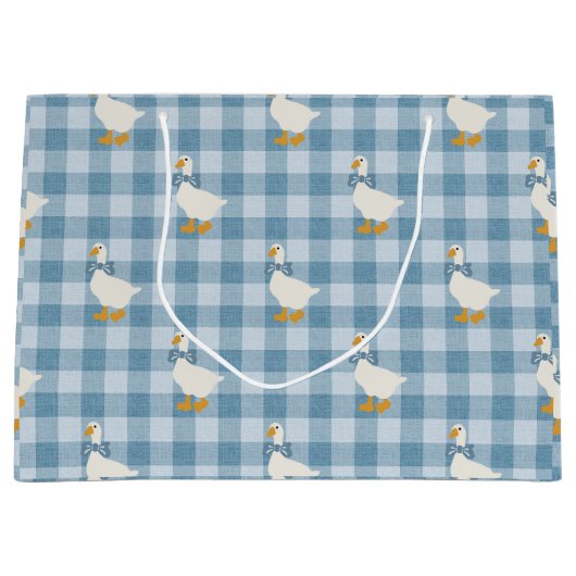 Puderblaue Gingham-Gans-Leinenstruktur Große Geschenktüte (Vorderseite)
