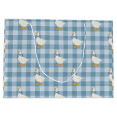 Puderblaue Gingham-Gans-Leinenstruktur Große Geschenktüte (Rückseite)