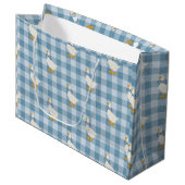 Puderblaue Gingham-Gans-Leinenstruktur Große Geschenktüte (Vorderseite Schrägansicht)