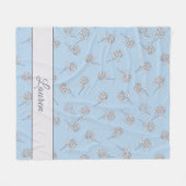 Puderblaue Hortensien-Blumenmuster-Monogramm Fleecedecke (Vorderseite (Horizontal))