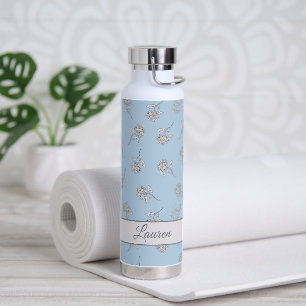 Puderblaue Hortensien-Blumenmuster-Monogramm Trinkflasche