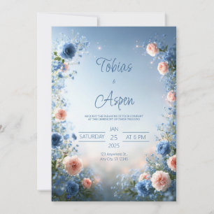 Puderblaue Röte Florale Hochzeit auf der Wiese Einladung