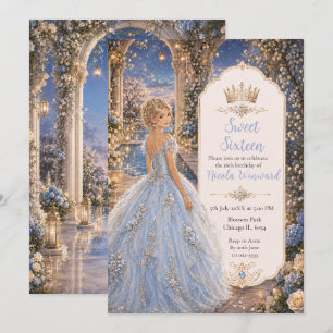 Puderblaue Sweet 16 Prinzessinnen Garten Einladung