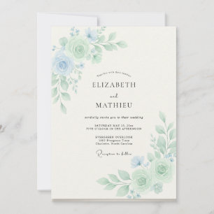Puderblaue träumerische botanische Hochzeit Einladung