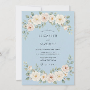 Puderblaue verfeinerte botanische Hochzeit Einladung