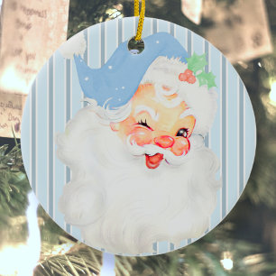 Puderblaue Vintage-zwinkernde Weihnachtsmann-Weihn Keramik Ornament