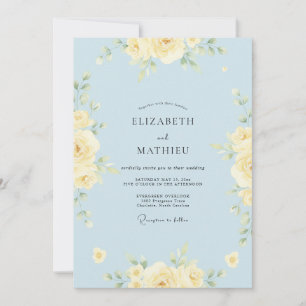 Puderblaue zarte Rosenhochzeit Einladung
