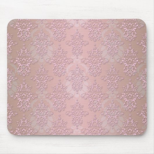 Puderquaste Rosa Mädchenhaft Damast Mousepad (Vorne)
