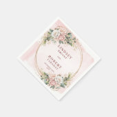 Puderrosa Blumen Grün mit Goldglitter Serviette (Ecke)