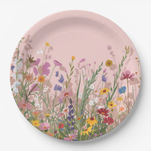 Puderrosa Freund und Wildblumen  Pappteller