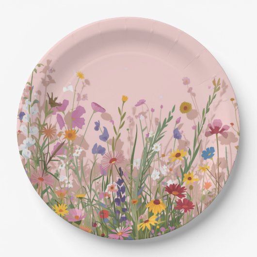 Puderrosa Freund und Wildblumen  Pappteller (Vorderseite)