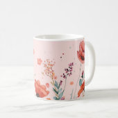 Puderrosa Hintergrund mit Mohn & Wildblumen Kaffeetasse (VorderseiteRechts)