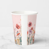 Puderrosa Hintergrund mit Mohn & Wildblumen Pappbecher (Links)
