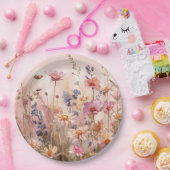 Puderrosa Hintergrund mit Wildblumen Pappteller (Party)