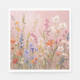 Puderrosa Hintergrund mit wilden Blumen Serviette
