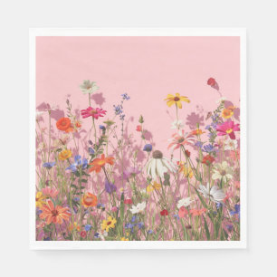 Puderrosa Hintergrund mit wilden Blumen Serviette