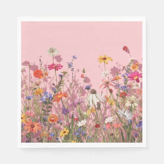 Puderrosa Hintergrund mit wilden Blumen Serviette (Vorderseite)