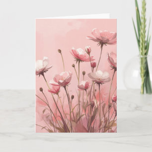 Puderrosa Hintergrund mit wilden Klatschmohnblumen Karte