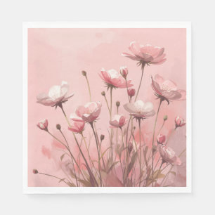 Puderrosa Hintergrund mit wilden Klatschmohnblumen Serviette