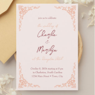 Puderrosa Hochzeit im Vintage-Look Einladung